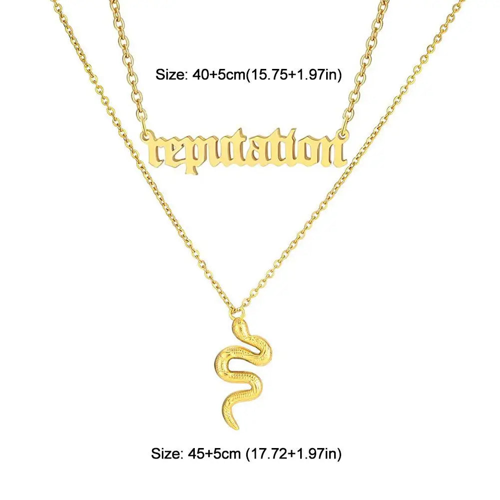 Taylor The Swift Reputation Snake Necklace Stainless Steel Double Pendant Choker 2023 The Eras Tour Jewelry Music Album Gift