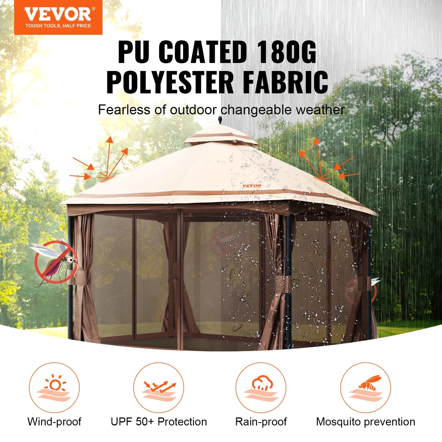 VEVOR 11x11ft/10x10ft/10x13ft Portable Gazebo PU Coated 250D Garden Market Waterproof Collapsible Canopy Party Tent for Outdoor