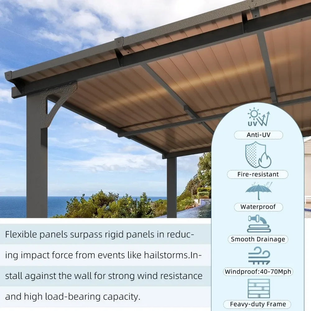 20' x 12' Gazebo for Patio, Large Wall-Mounted Hard Top Lean-to Gazebo Pergola with Roof 12' x 20', Heavy Duty Patio Awnings