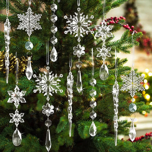 5pcs Christmas Decoration Acrylic Icicle Pendants Ice Strip Pendants Snow Ceiling Xmas New Year Christmas Tree Pendants 2024