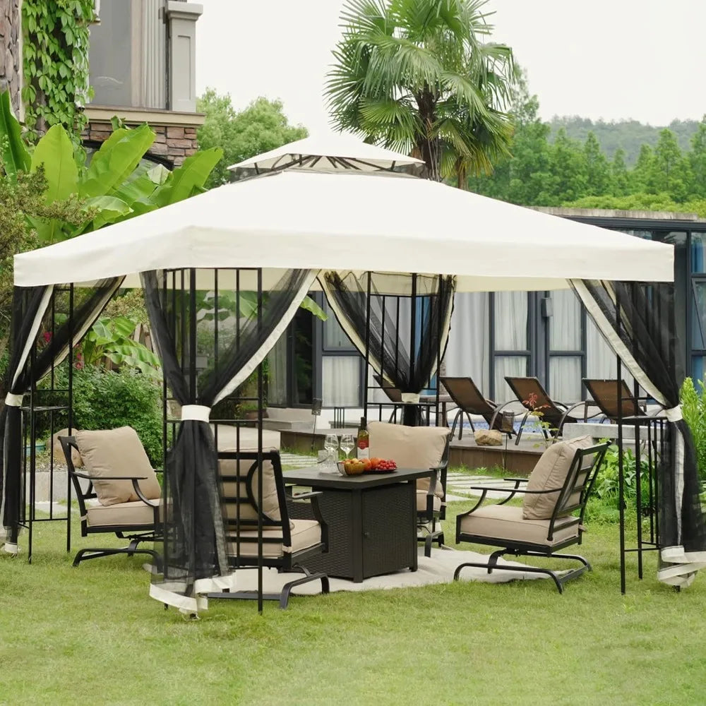 10x10 FT Patio Outdoor Gazebo with Outdoor Privacy Screen Mesh Netting for Deck Backyard Patio Garden