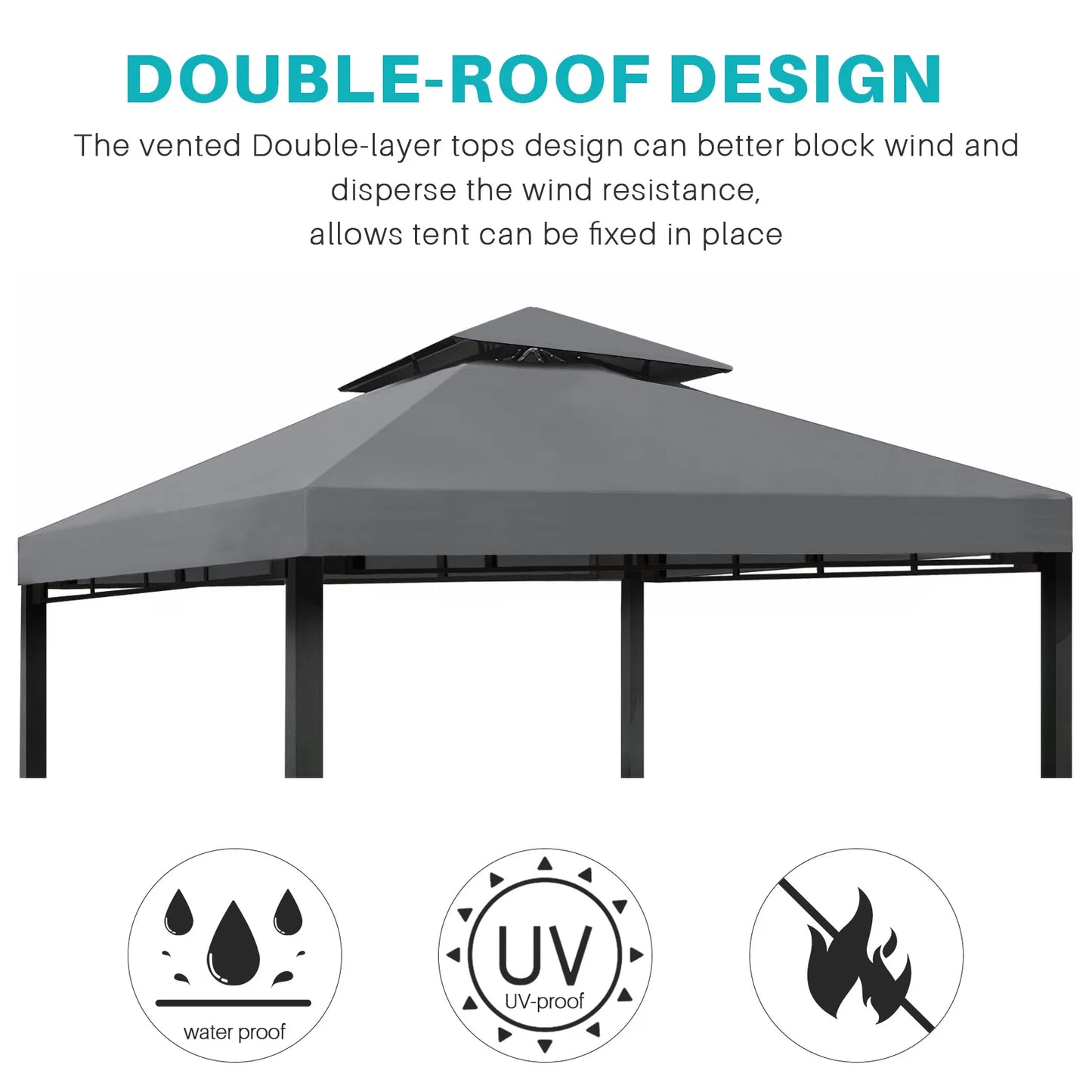 Replacement Roof for Gazebo, Gazebo Roof Replacement Cover ,3x3m  Outdoor Grill Shelter Canopy Top for Yard Patio Garden Canopy