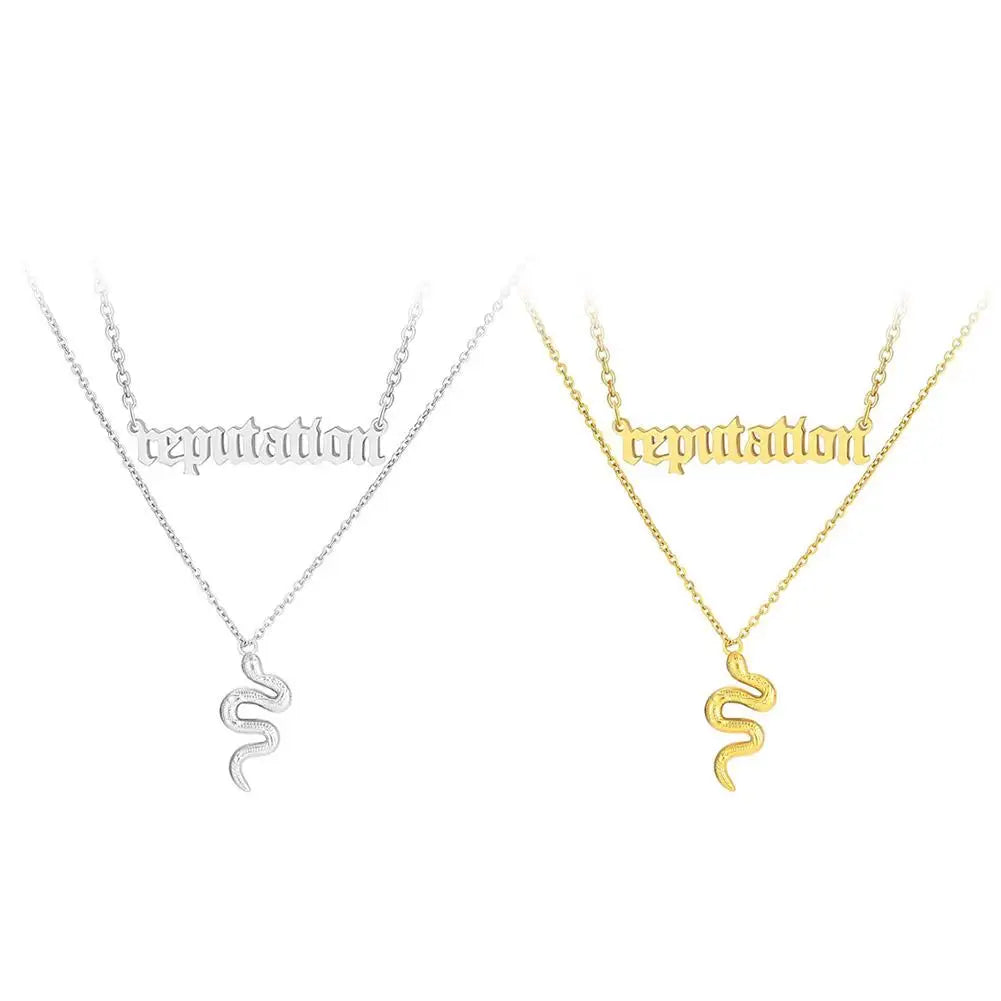 Taylor The Swift Reputation Snake Necklace Stainless Steel Double Pendant Choker 2023 The Eras Tour Jewelry Music Album Gift