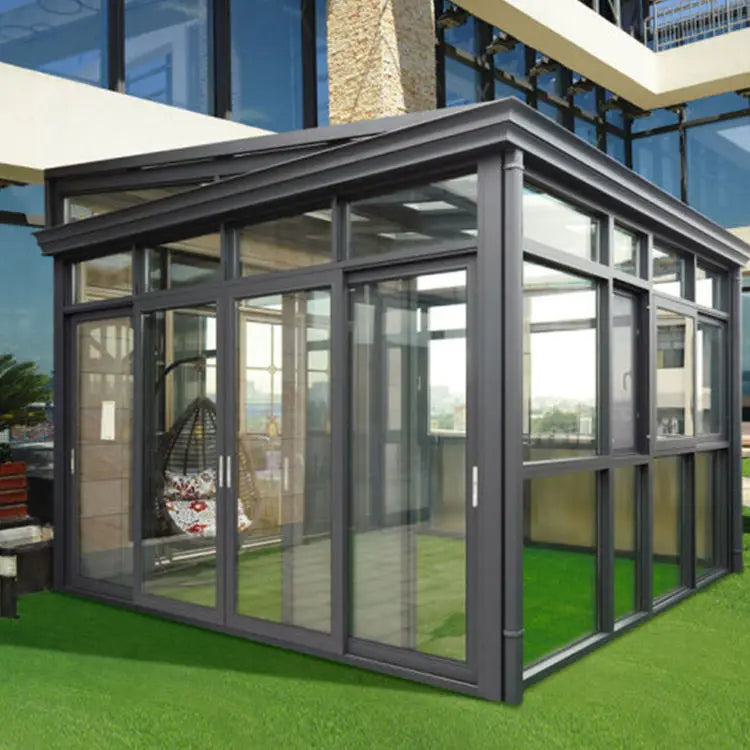 Balcony Free Standing Winter Garden Aluminum Frame Slant Roof Sunroom Solarium Glass House Sun Room