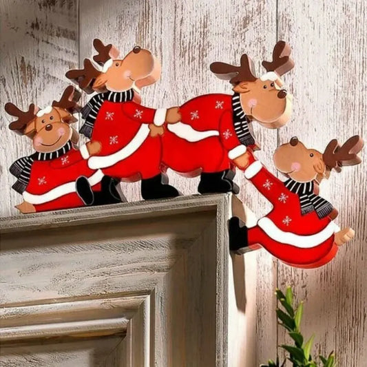 Christmas Door Frame Decor Santa Claus Elk Wooden Ornaments Pendant Christmas Decorations for Home 2023 Navidad Noel New Year