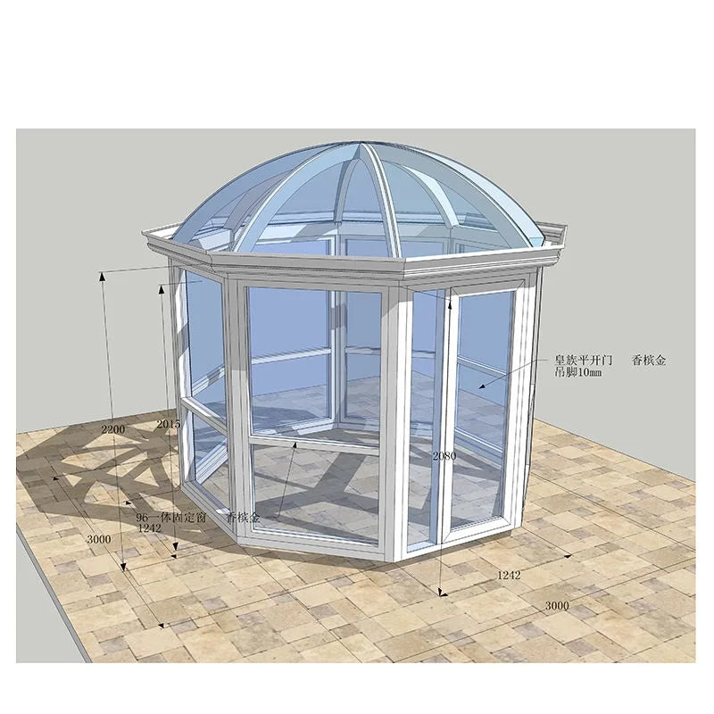 Balcony Free Standing Winter Garden Aluminum Frame Slant Roof Sunroom Solarium Glass House Sun Room