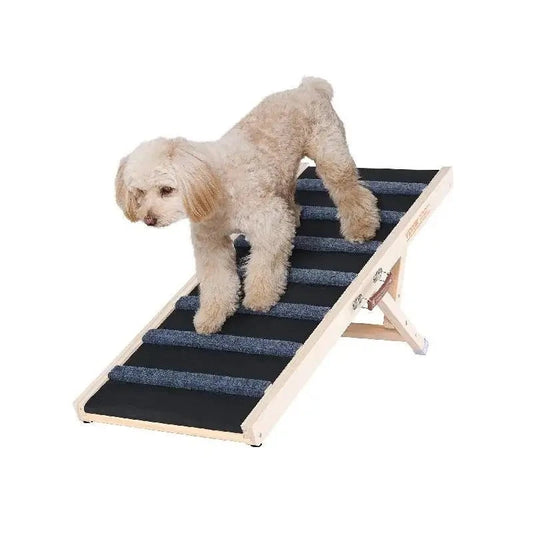 Dog Ramp Folding Ladder Anti-slip High Adjustable Wooden Pet Ramp Removable for Small Old Dog Climbing Stairs Sofa Car Bed