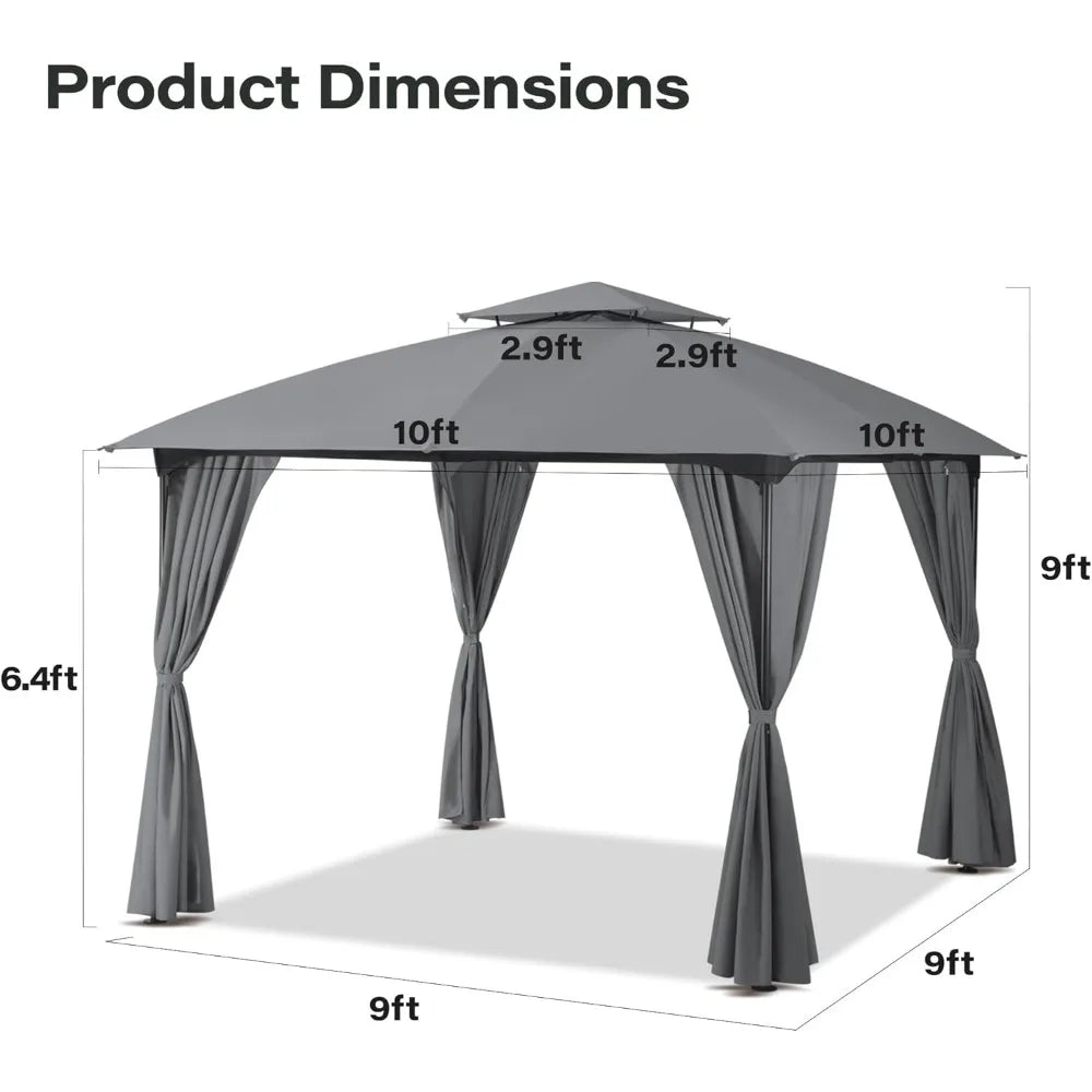 HOME Patio Arc Gazebo Outdoor Canopy Tent 10'x10', Party Tent Shelter with Curtains & Expansion Bolts and Wind-Resistant Ropes