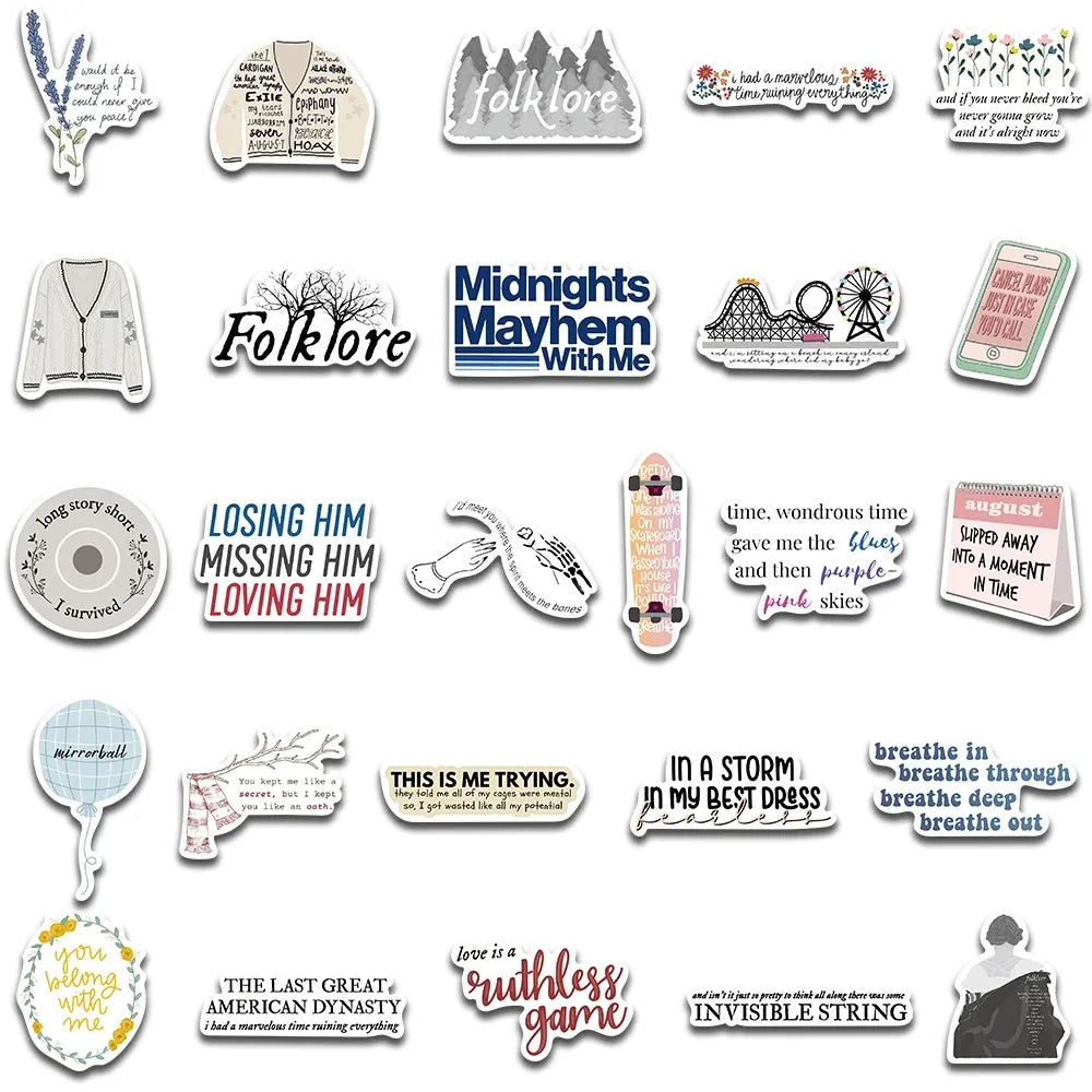 10/50pcs Hot Singer Taylor Alison Swift Folklore Stickers Laptop Luggage Guitar Skateboard Fridge Graffiti Sticker