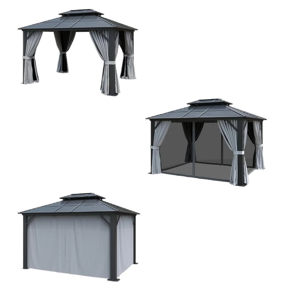 Hardtop Gazebo,Galvanized Steel Outdoor Aluminum Single Top Canopy,Permanent Metal Pavilion,for Backyard,Patio,Deck