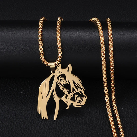 Stainless Steel Simple Horse Head Pendant Animal Horse Necklace Men and Women Hip-Hop Rock Trend Jewelry Accessories