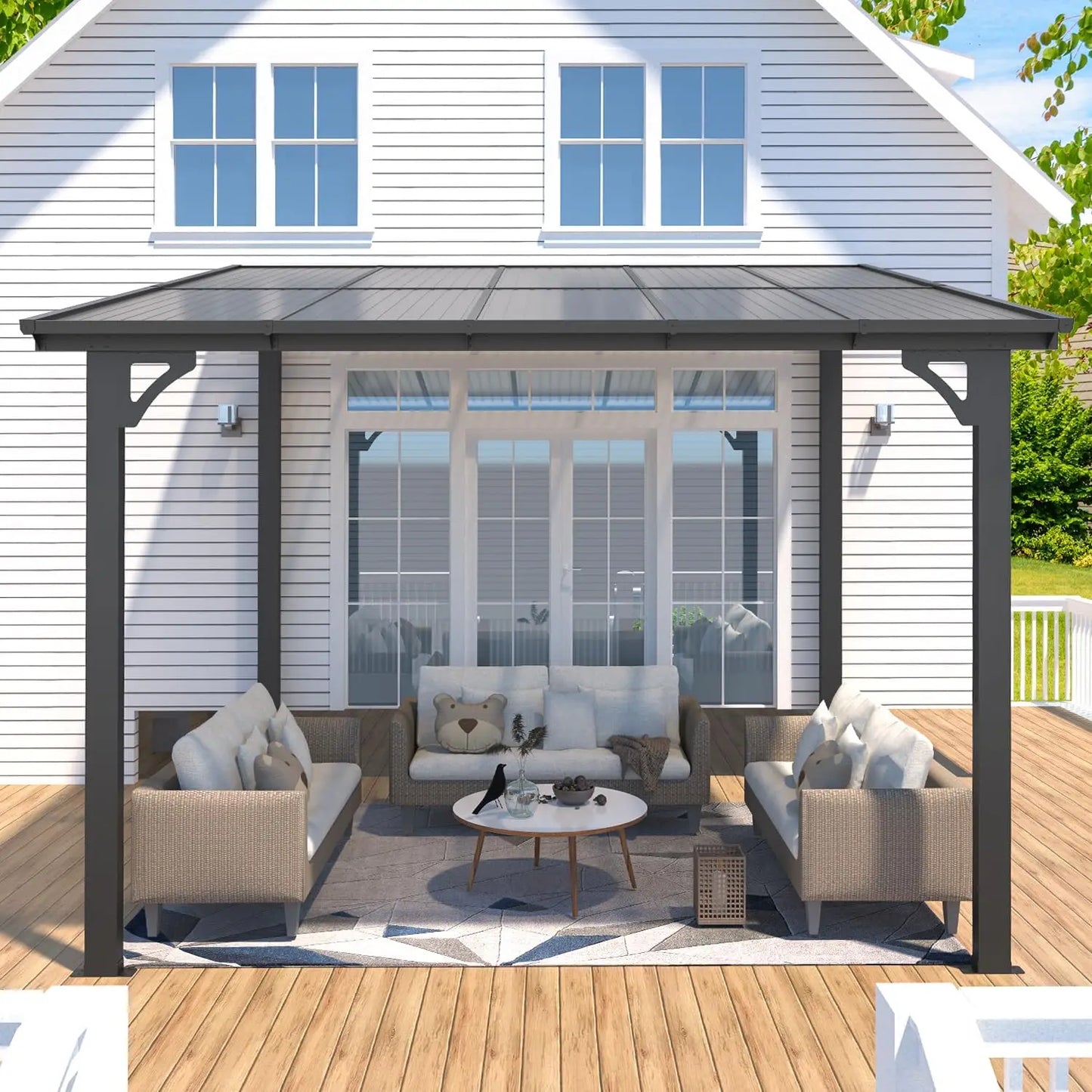 10' x 8' Gazebo for Patio, Small Wall-Mounted Lean to Gazebo Pergola with Roof (80 Sq.Ft Shaded) on Clearance