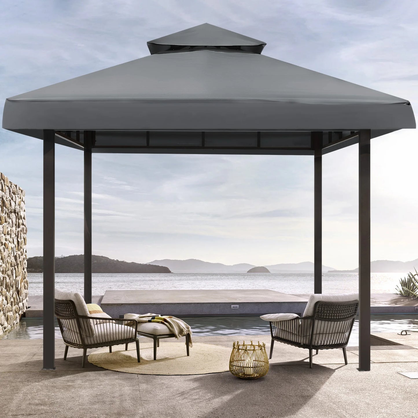 Replacement Roof for Gazebo, Gazebo Roof Replacement Cover ,3x3m  Outdoor Grill Shelter Canopy Top for Yard Patio Garden Canopy