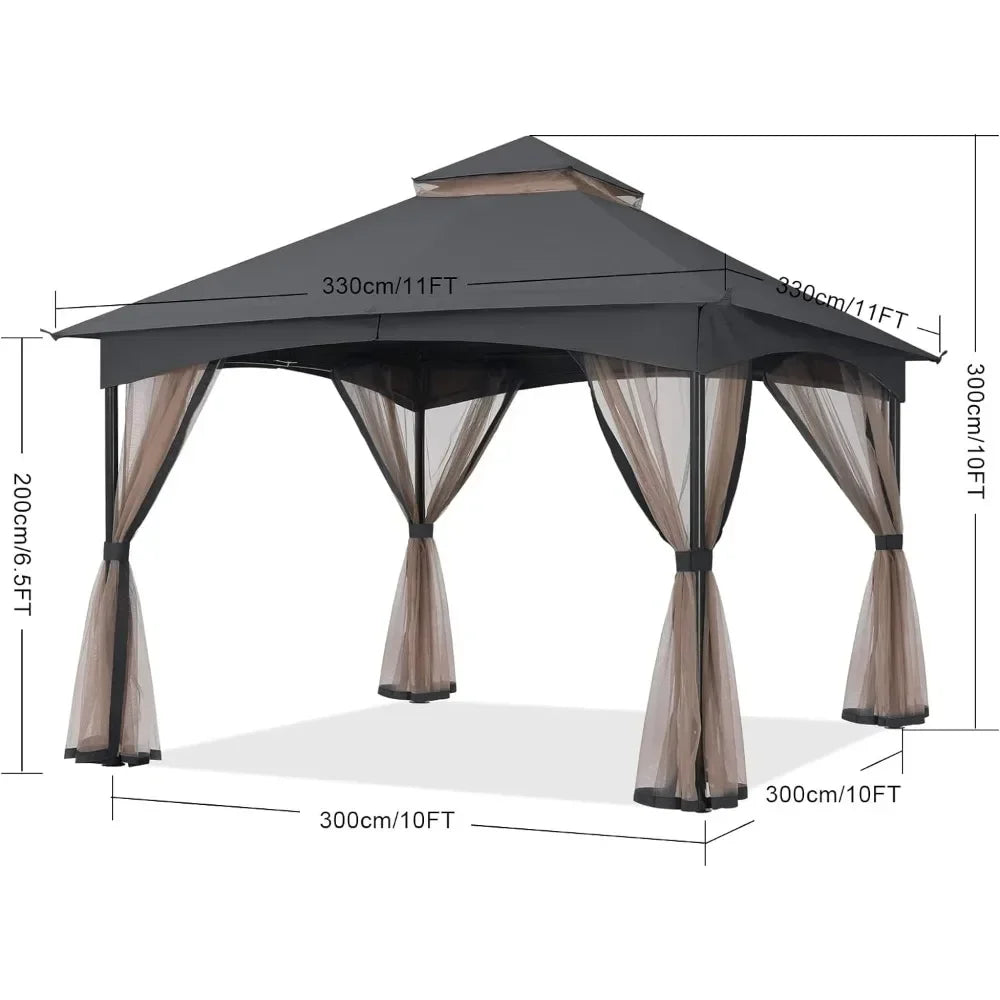 11 X 11 FT Outdoor Patio Gazebo, Outdoors Garden Gazebos with Netting Walls, Easy Installation, Outdoor Patio Gazebo