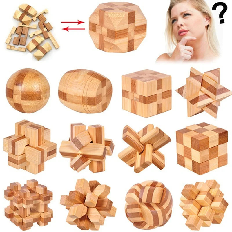 Kong Ming Luban Lock Kids Children 3D Handmade Wooden Toy Adult Intellectual IQ Brain Teaser Game Puzzle Educational Toys