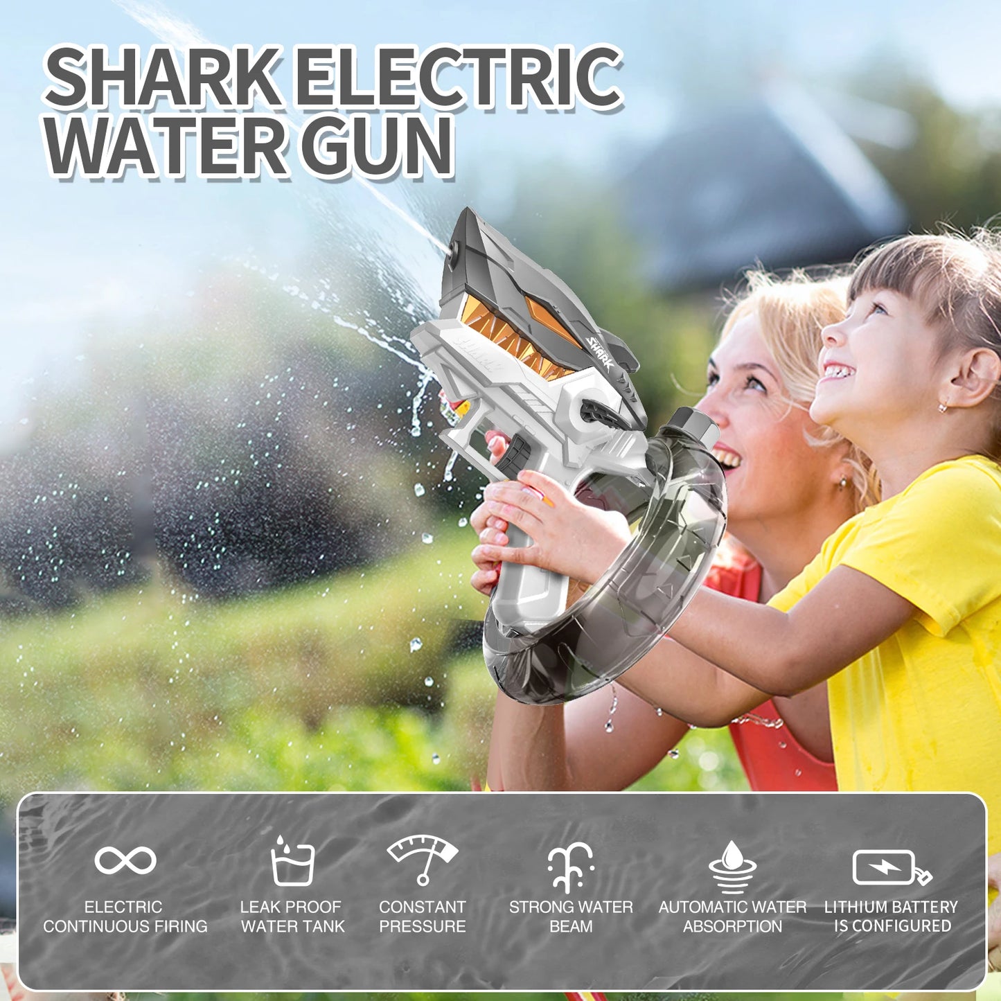 Shark Electric Water Gun Child Toy Automatic Water Blaster Large Capacity Splashing Soaker Summer Outdoor Party Games Kids Gift