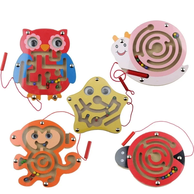 Children Magnetic Maze Toy Kids Wooden Puzzle Game Toy Kids Early Educational Brain Teaser Wooden Toy Intellectual Jigsaw Board