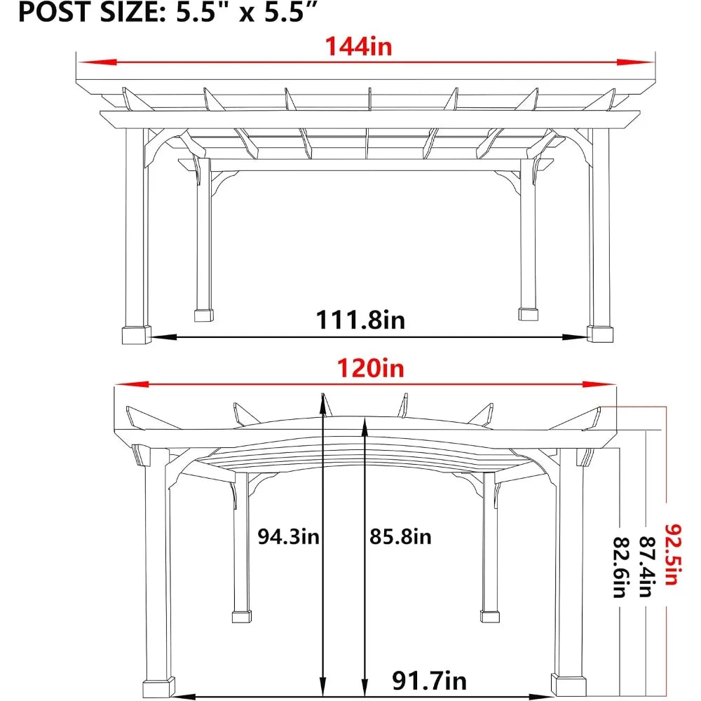 10' x 12' Pergola, Patio Pergola with Solid Structure, Wood Cedar Pergolas and Gazebos Arched Top for Deck Backyard Grill Party