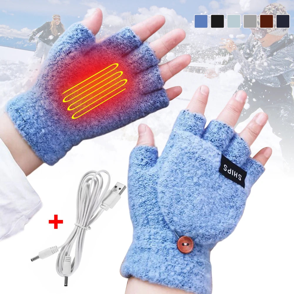 Electric Heated Gloves Hand Warmers Mittens Heater Rechargeable USB Reusable Winter Warm Heating Laptop for Women Men