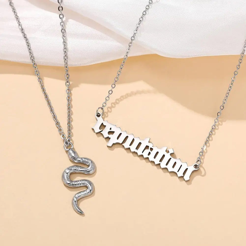 Taylor The Swift Reputation Snake Necklace Stainless Steel Double Pendant Choker 2023 The Eras Tour Jewelry Music Album Gift