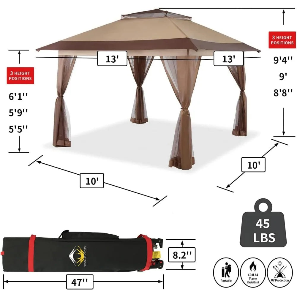 13x13 Pop Up Gazebo, Patented One Push Outoor Canopy Tent with Wheeled STO-N-Go Cover Bag, Pop Up Canopy with Netting for