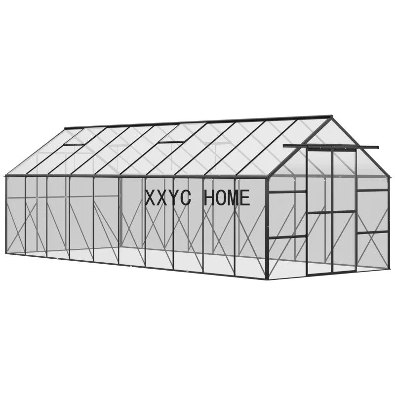 20'x 8 'aluminum greenhouse, polycarbonate walk-in garden sunroom with adjustable roof ventilation, winter plant warm house