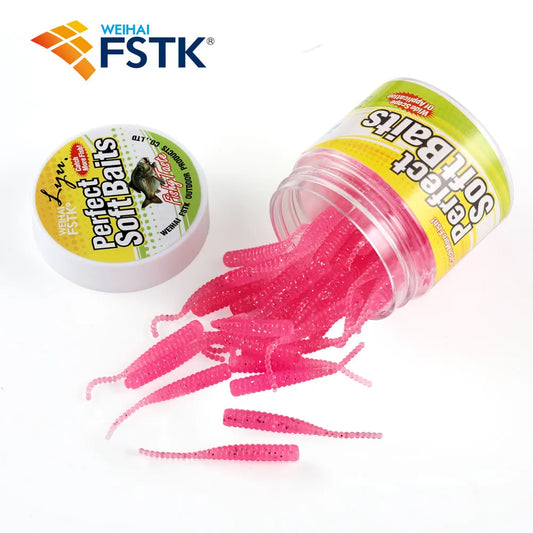 FSTK Fishing Lure mini Soft Worm Shrimp Jerkbait 50pcs 0.3g 4cm Ocean Rock lure bass soft fish smell Leurre Souple soft bait