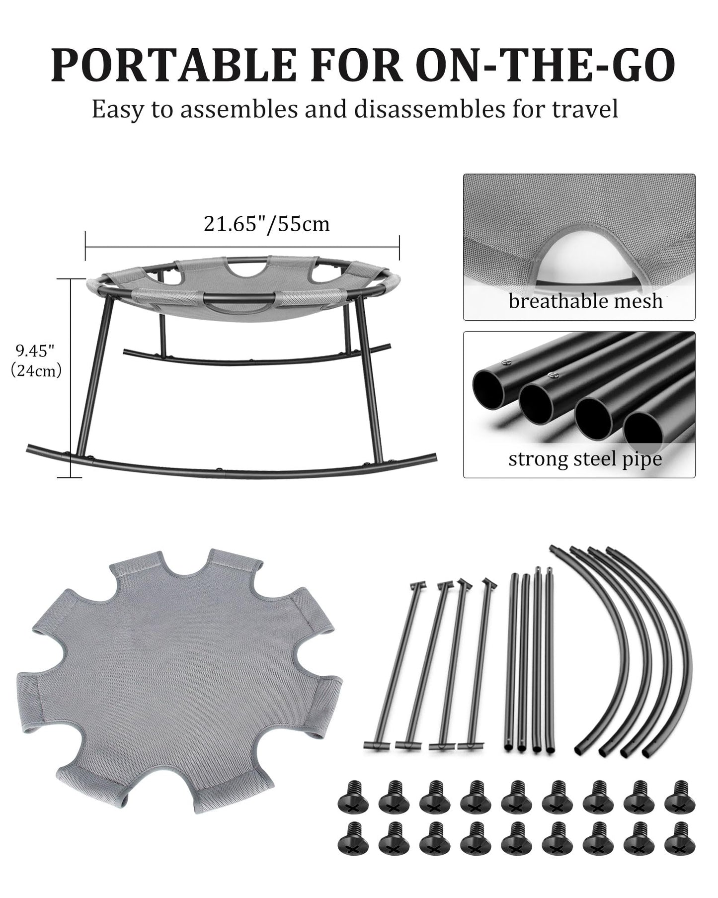 Elevated Dog Bed for Small Dogs with Washable Breathable Mesh and Removable Steel Frame Raised Cooling Pet Cot