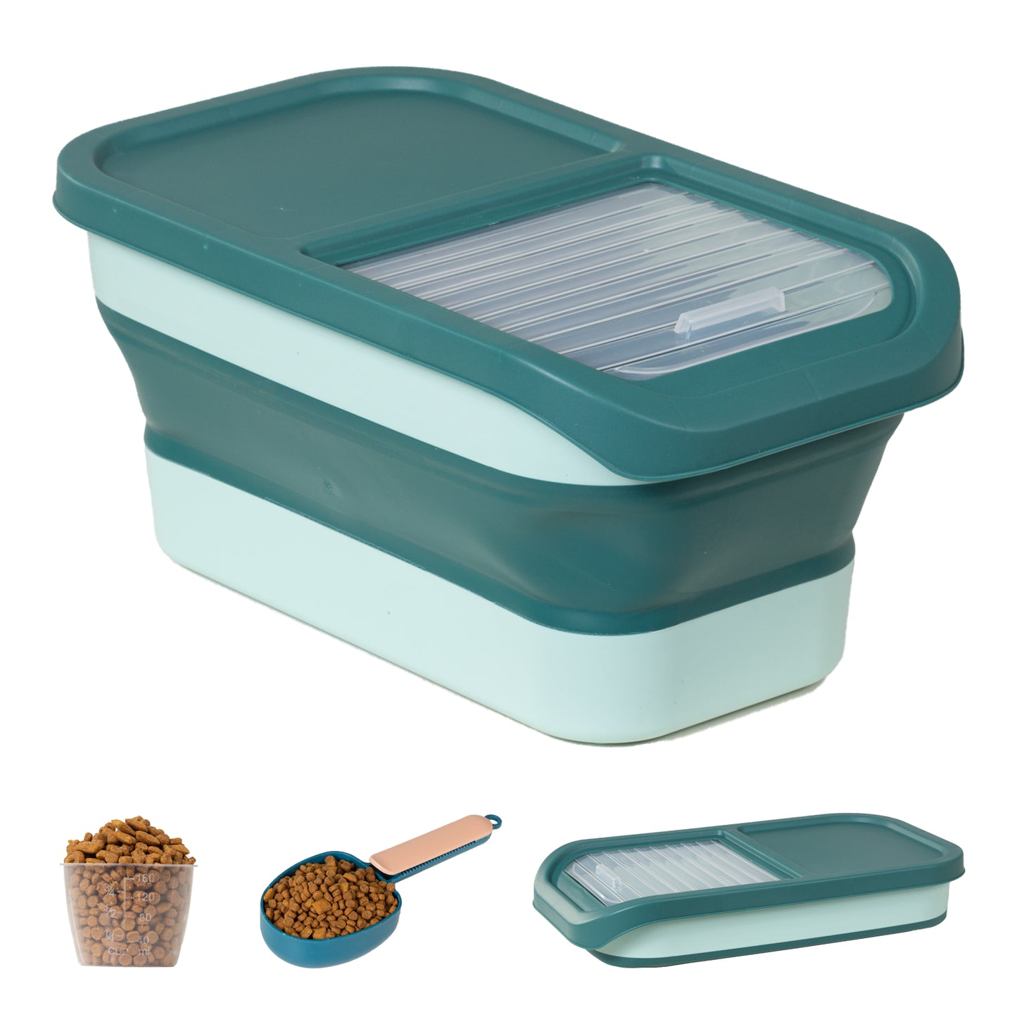 10-13lbs Folding Dog Food Storage Container with Lids, Scoop and Measuring Cup; Pet Food Container; Pet Food Storage Containers Dry Food for Dog, Cats and Other Pets