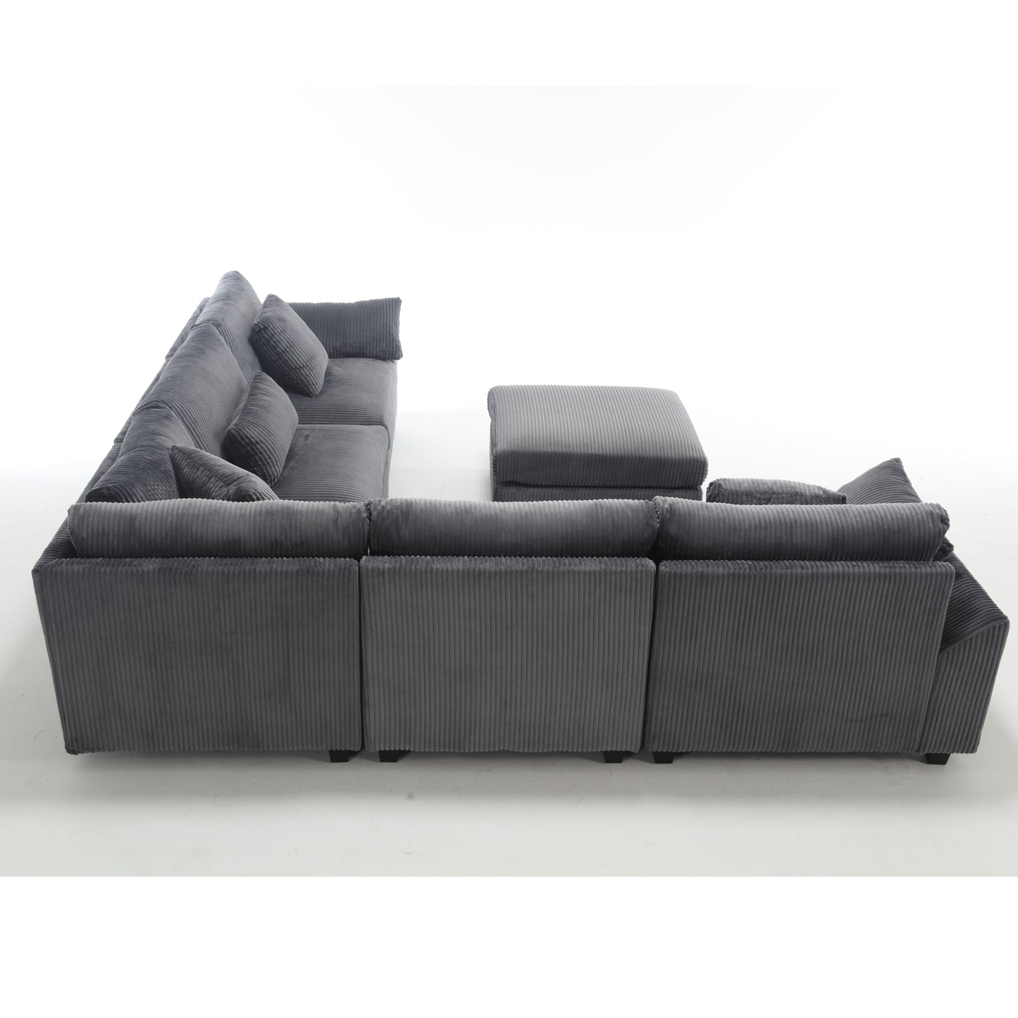 Oversized Modular Sectional Sofa Couches Set,Corduroy Upholstered Deep Seat Comfy Sofa for Living Room,Dark Gray