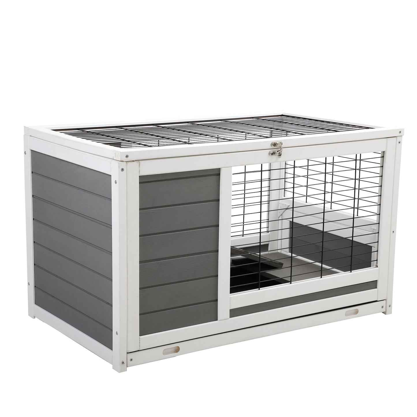 Luxury 2-Storey Pet House Box Wooden Cage Comfy Cabin for Small Animals, Grey White