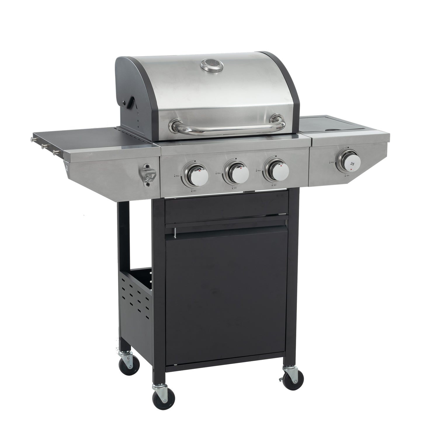 Propane Grill 3 Burner Barbecue Grill Stainless Steel Gas Grill with Side Burner, 37,000 BTU Outdoor Cooking, Patio, Garden Barbecue Grill, Black and Silver