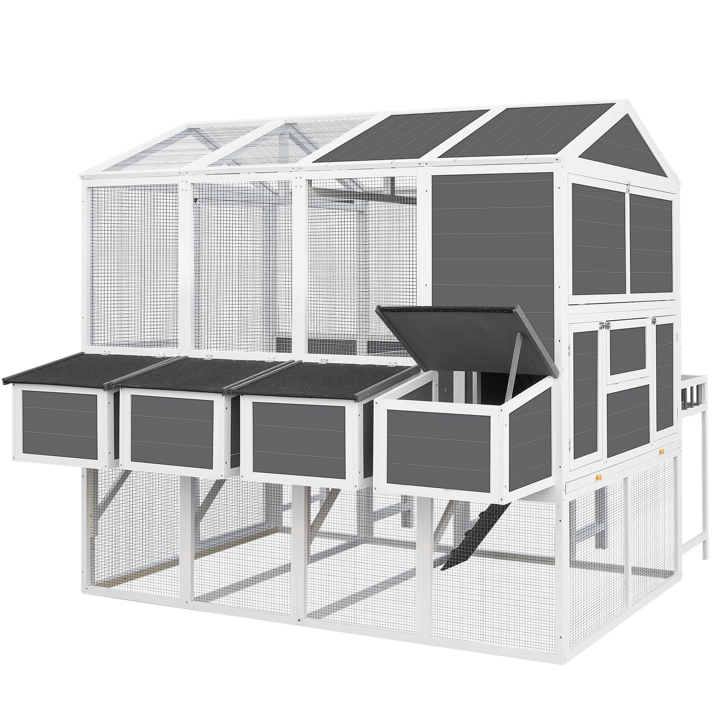 Chicken Coop with Chicken Run, Chicken Coops for 10 Chickens Outdoor with Nesting Boxes , Wooden Walk-in Chicken House with Pull Out Trays , Garden Backyard Cage (95''X80''X83'')