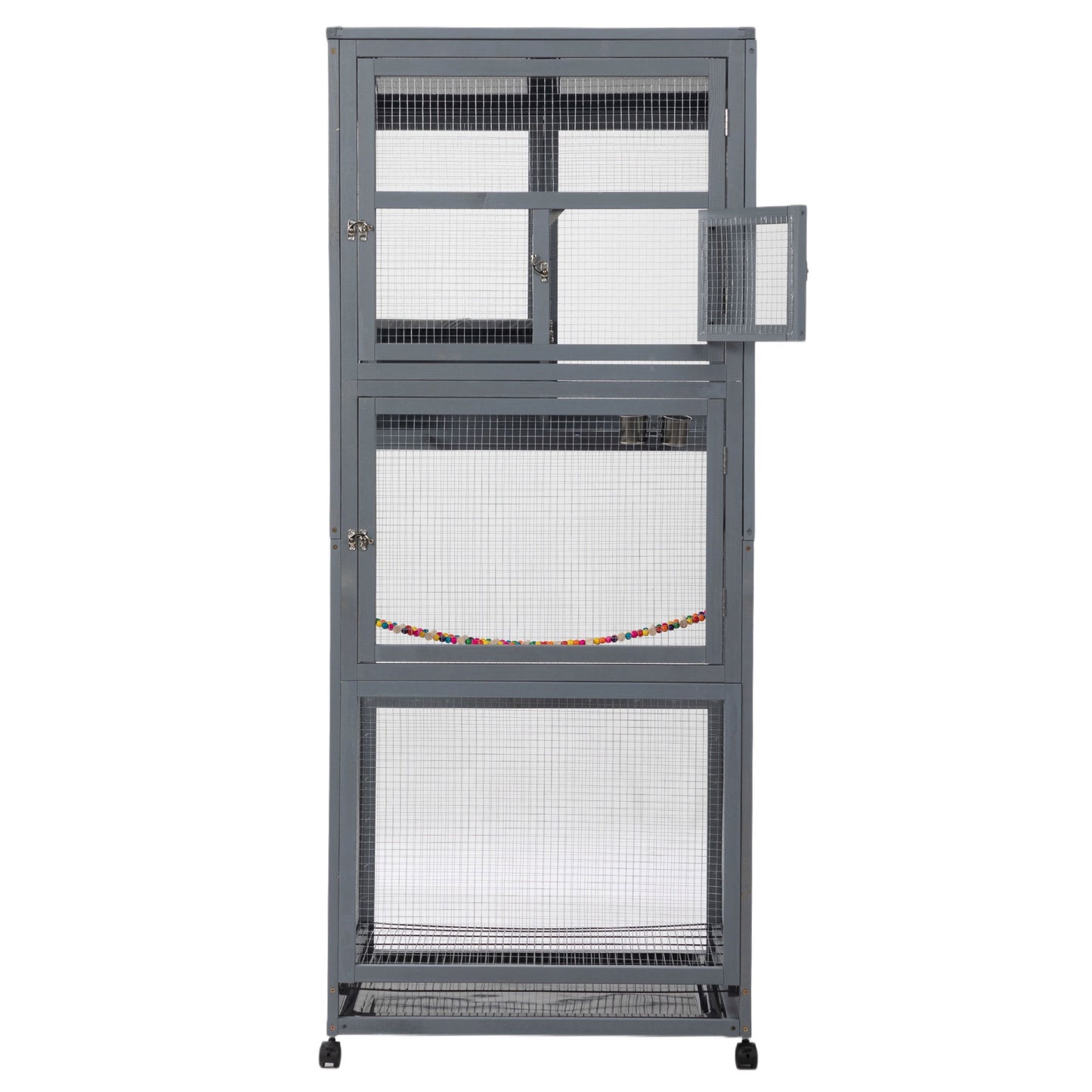 Wood Bird Cage with Universal Wheels-Gray