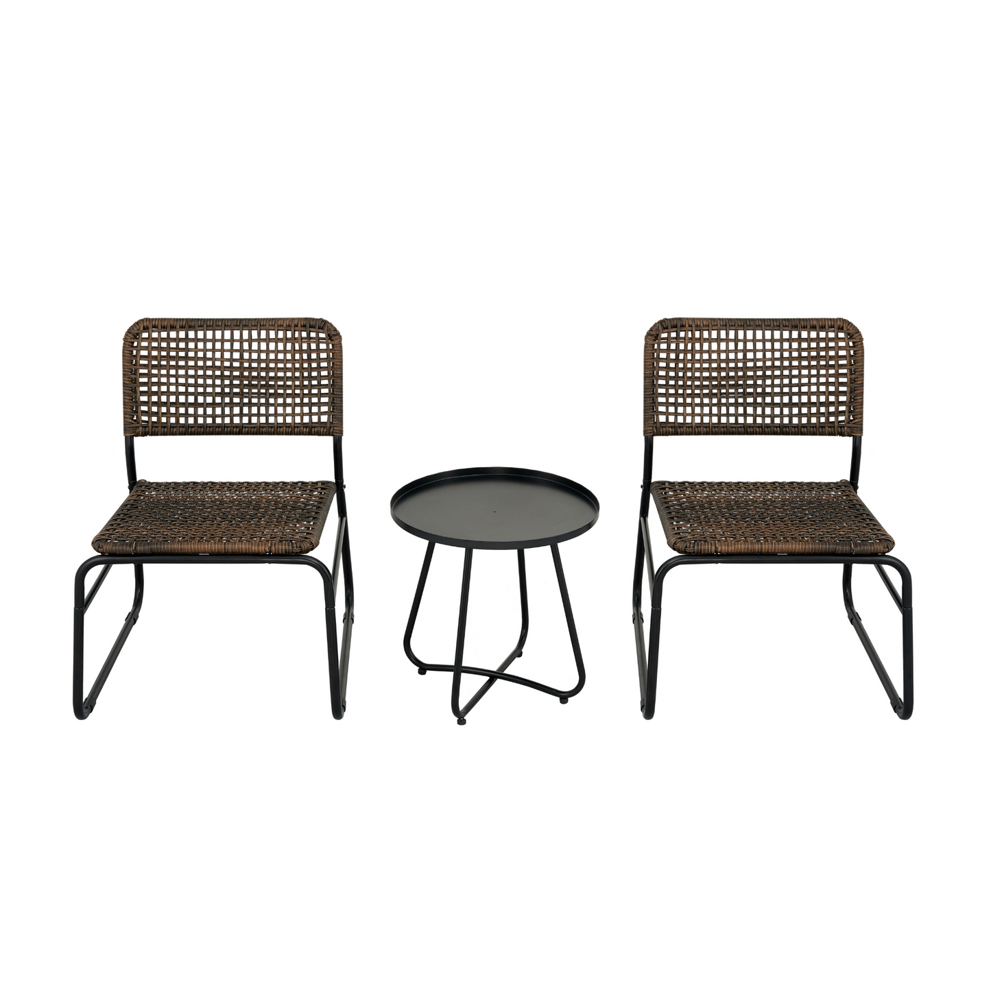 Patio Furniture Set 3 Piece Mixture Pattern PE Rattan Steel Frame And Modern Round Table, Brown and Black