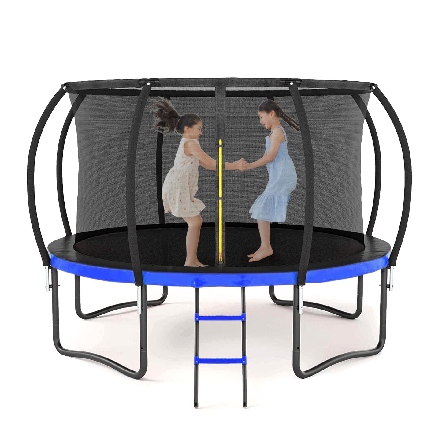 14FT Outdoor Big Trampoline With Inner Safety Enclosure Net, Ladder, PVC Spring Cover Padding, For Kids, Black&Blue Color