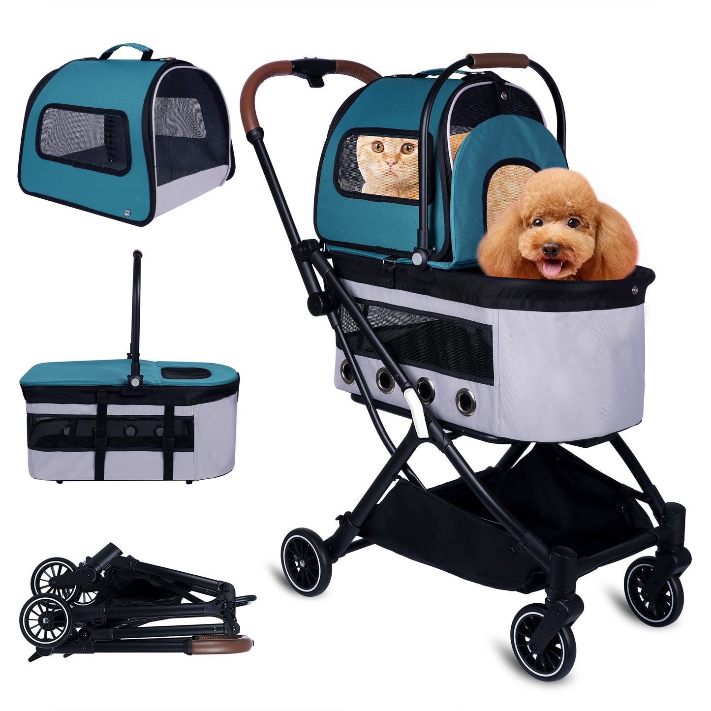 Automatic Folding Double Decker Pet Trolley, Separate Pet Trolley Lightweight Small and Medium Dog Cat Dog Trolley