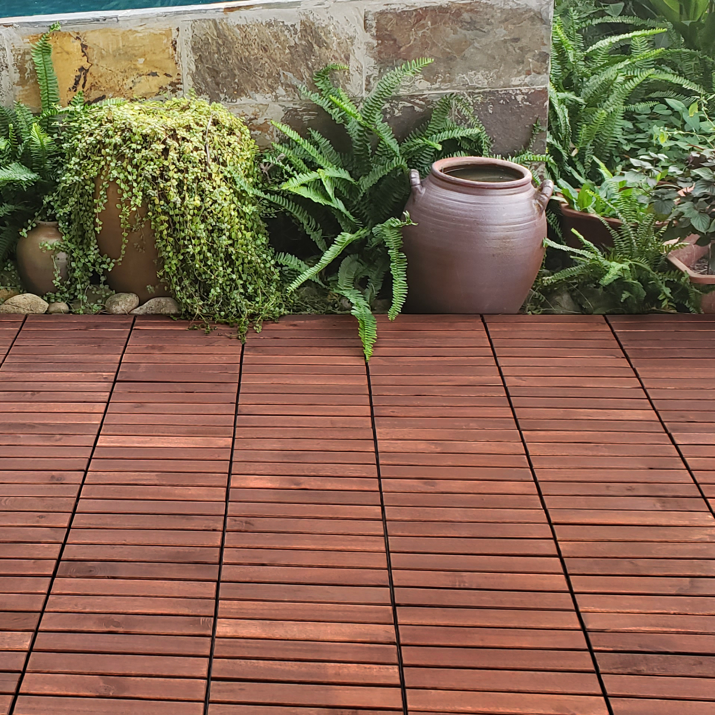 30 PCS Interlocking Deck Tiles Striped Pattern, 12" x 12" Square Acacia Hardwood Outdoor Flooring for Patio, Bancony, Pool Side,...