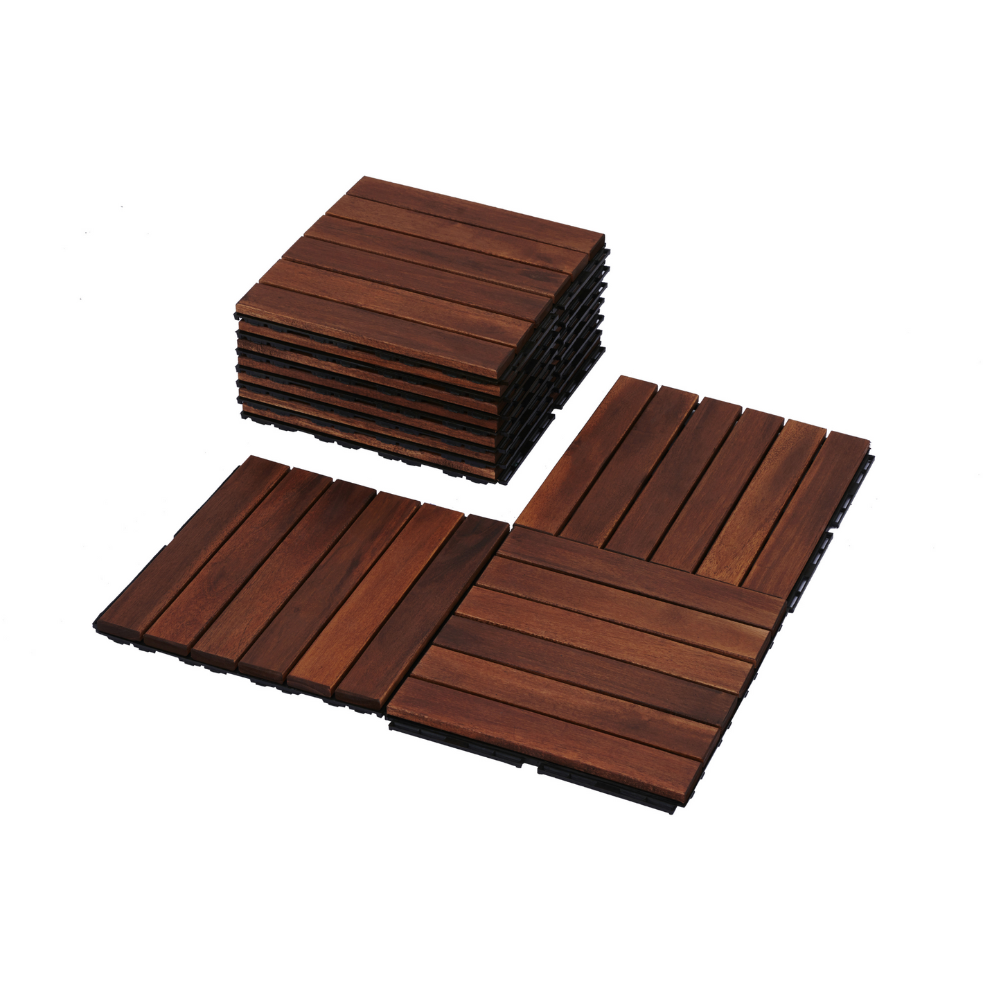 30 PCS Interlocking Deck Tiles Striped Pattern, 12" x 12" Square Acacia Hardwood Outdoor Flooring for Patio, Bancony, Pool Side,...