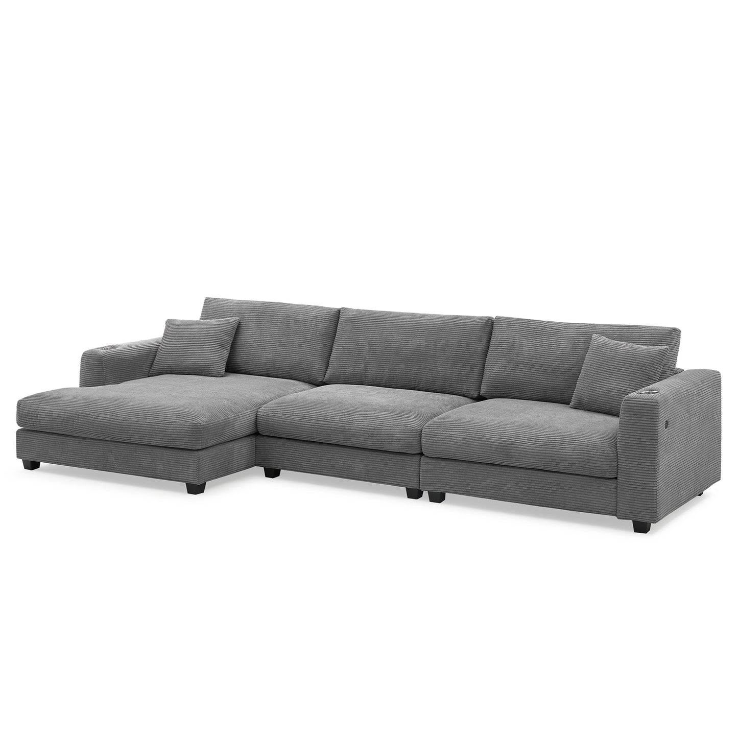 [SantaChoice] 134*54"Oversized Corduroy Sectional Sofa,L Shaped Cloud Couch with USB Charging Port,Cup Holder,Deep Seat Sofa Bed with 50" Chaise,Comfy Indoor Furniture for Living Room,3 Colors