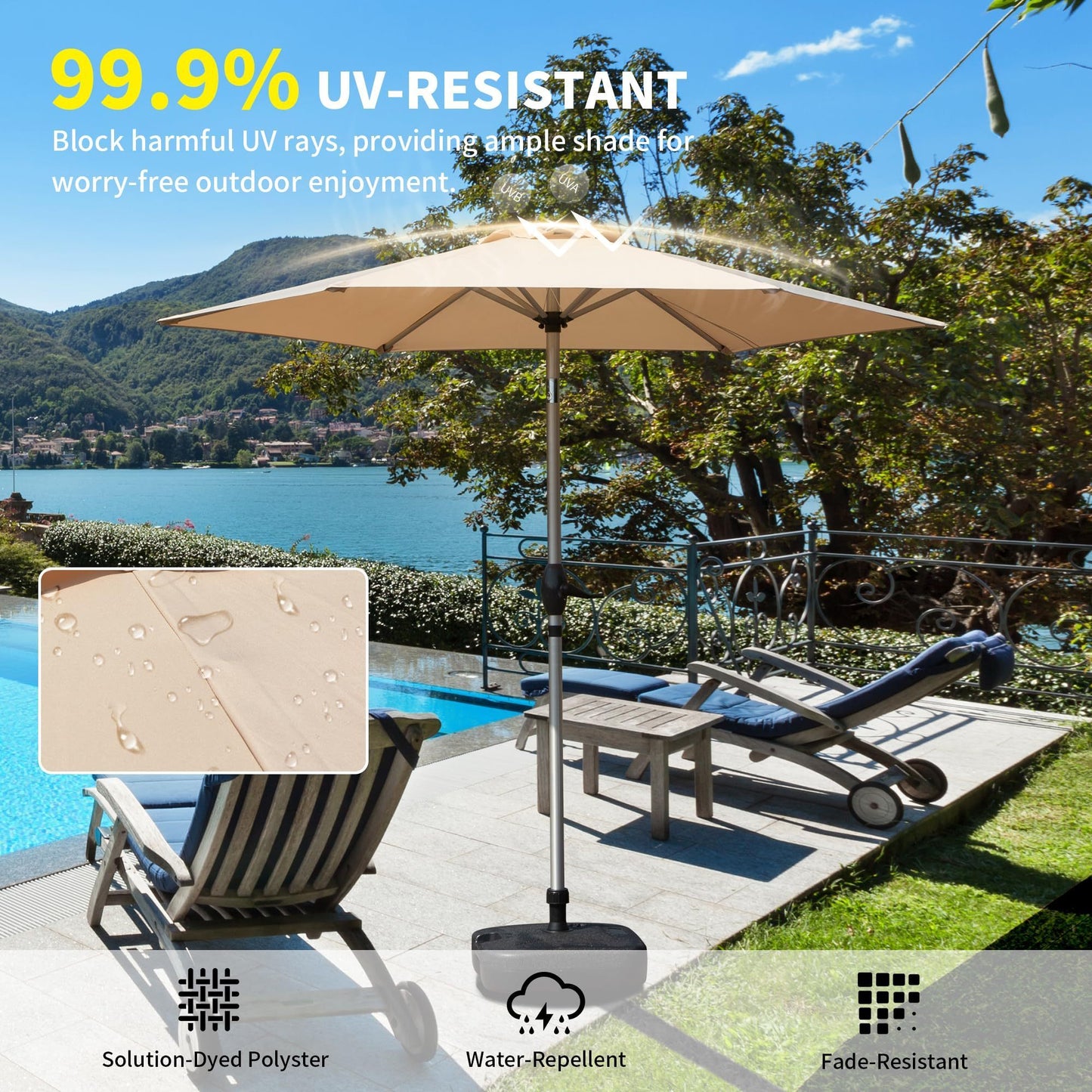 7.5FT Patio Umbrella, Outdoor Table Umbrella with Push Button Tilt and Crank, UV Protection Waterproof Market Sun Umbrella with 6 Sturdy Ribs for Garden, Deck, Backyard, Pool (Beige)