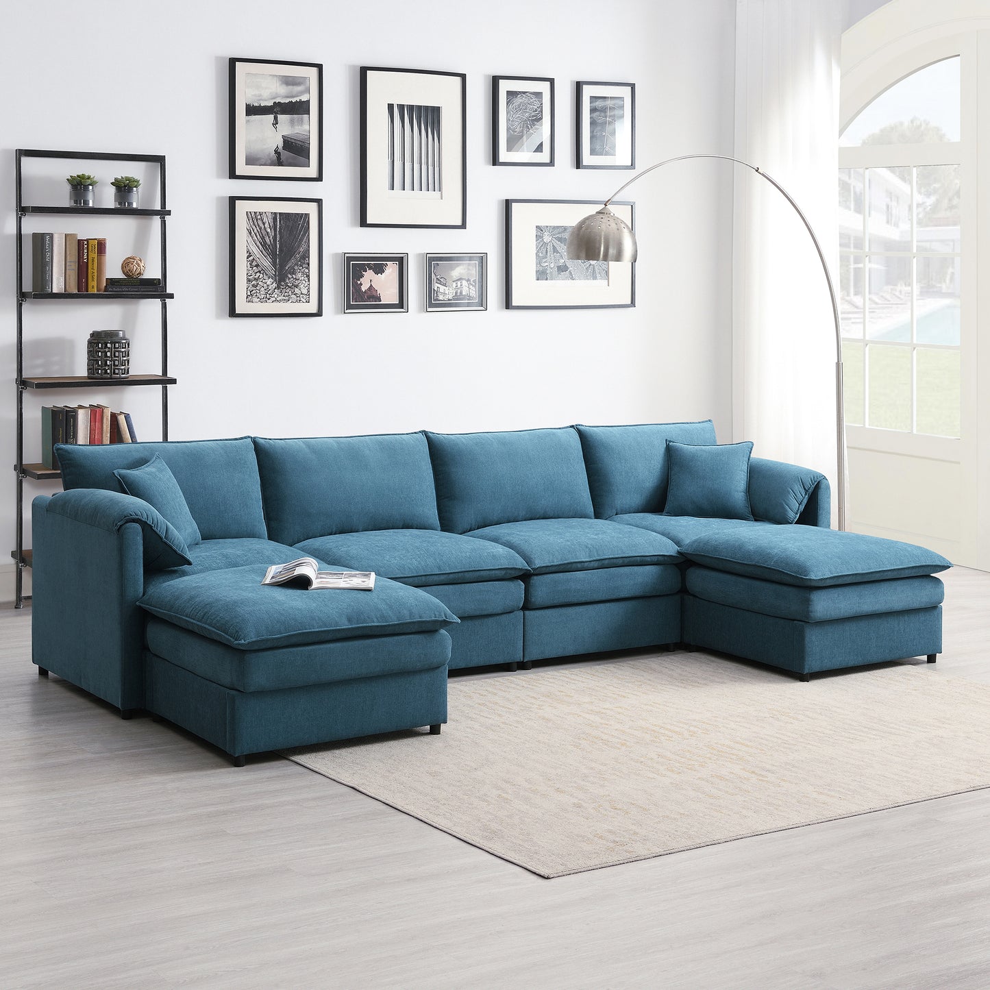 [SantaChoice] 134x66" Chenille Modular Sectional Sofa,U Shaped Cloud Couch Set with Double Cushions ,6 Seat Sleeper Sofa Bed with Ottomans,Oversized Indoor Furniture for Living Room, 3 Colors