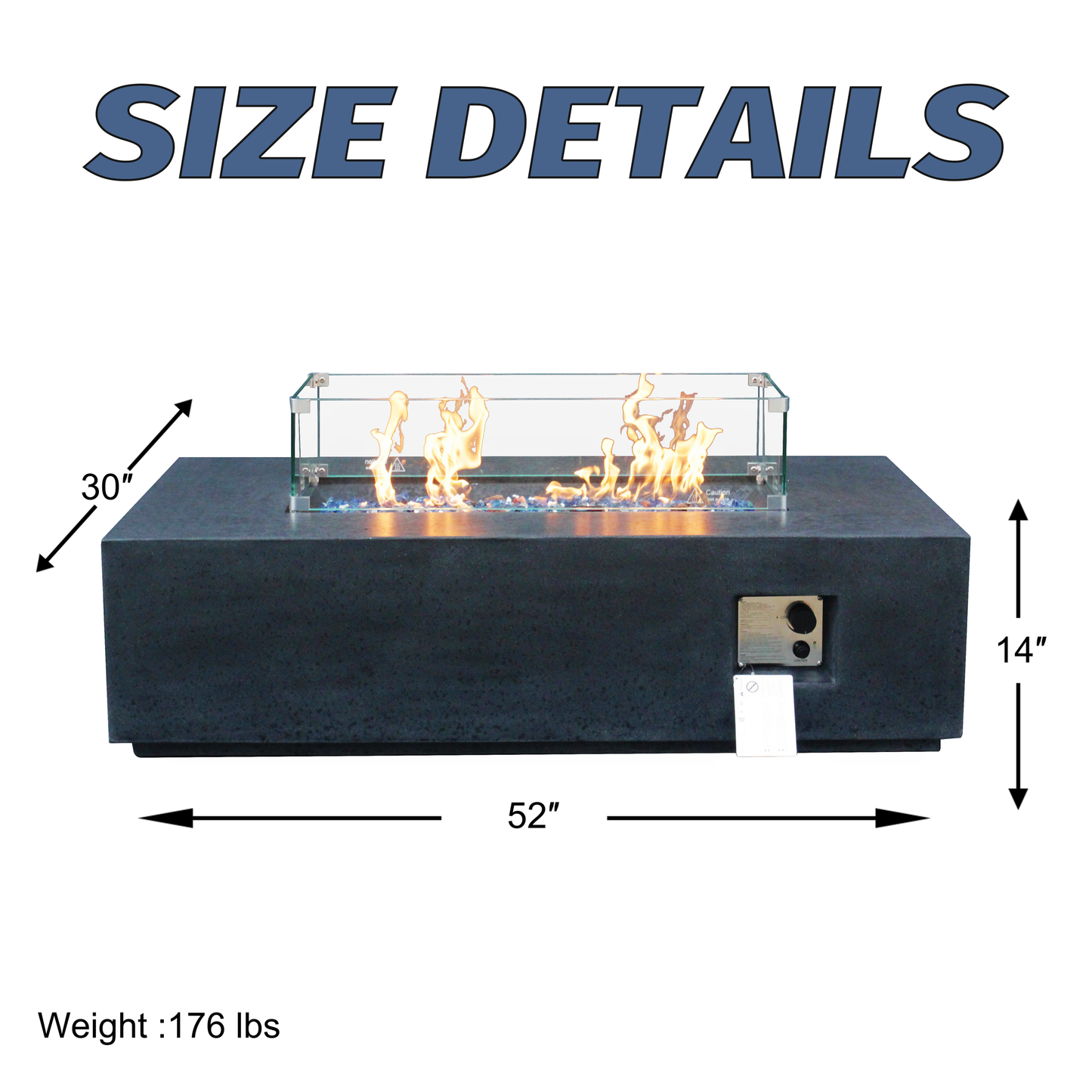 52 Inch Outdoor Concrete Propane gas rectangle Fire Pit table in Dark Gray color