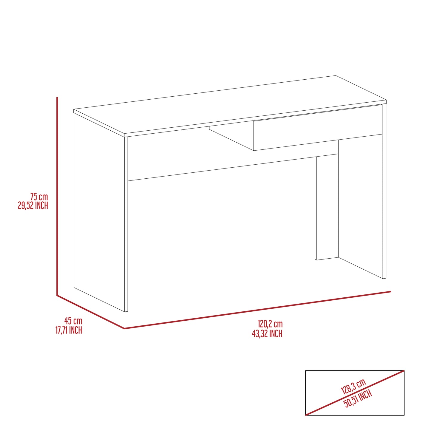 Acre Writing Computer Desk, One Drawer -Black