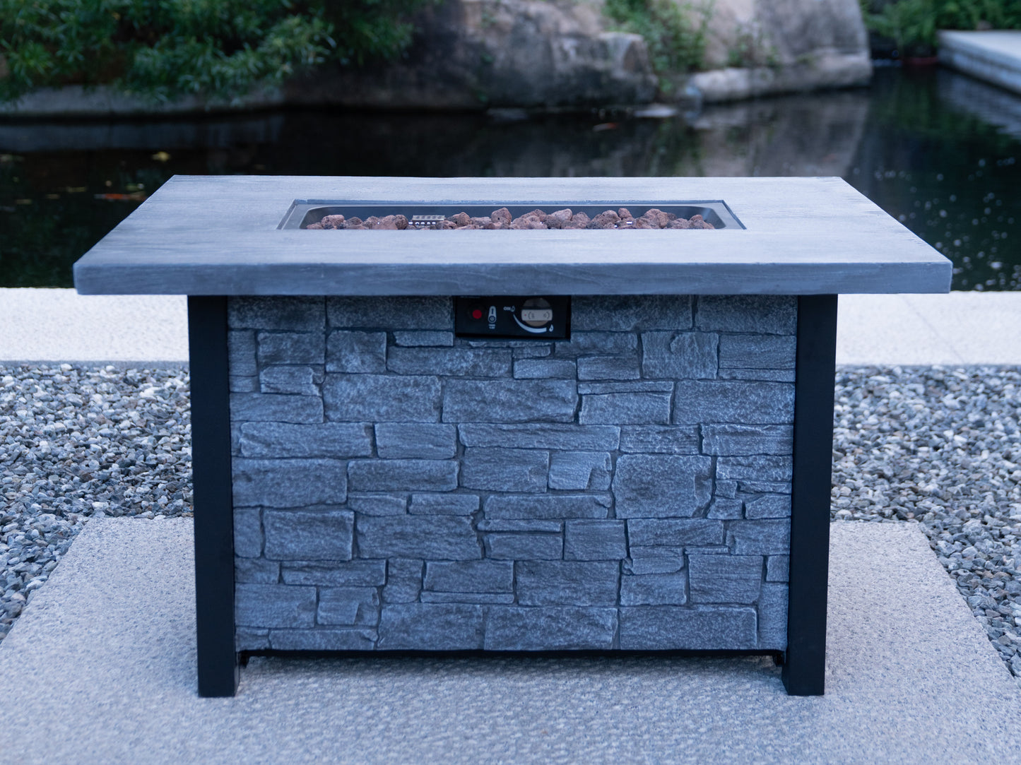 44" W x 25" H Outdoor Patio Propane Gas Fire Pit Table - 50,000 BTU High-temperature-resistant carving process for environmentally friendly materials with the effect of cultured stone