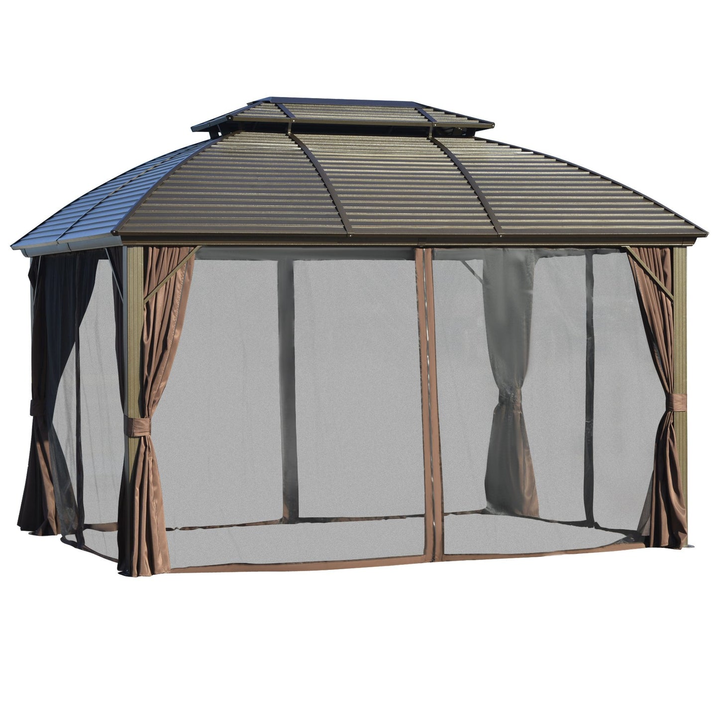 10' x 12' Hardtop Gazebo Canopy with Galvanized Steel Double Roof, Aluminum Frame, Permanent Pavilion Outdoor Gazebo with Netting and Curtains for Patio, Garden, Backyard, Deck, Lawn