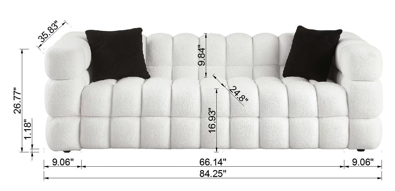 [SantaChoice] 84.3 length ,35.83" deepth ,human body structure for USA people,  marshmallow sofa,boucle sofa ,White color,3 seater