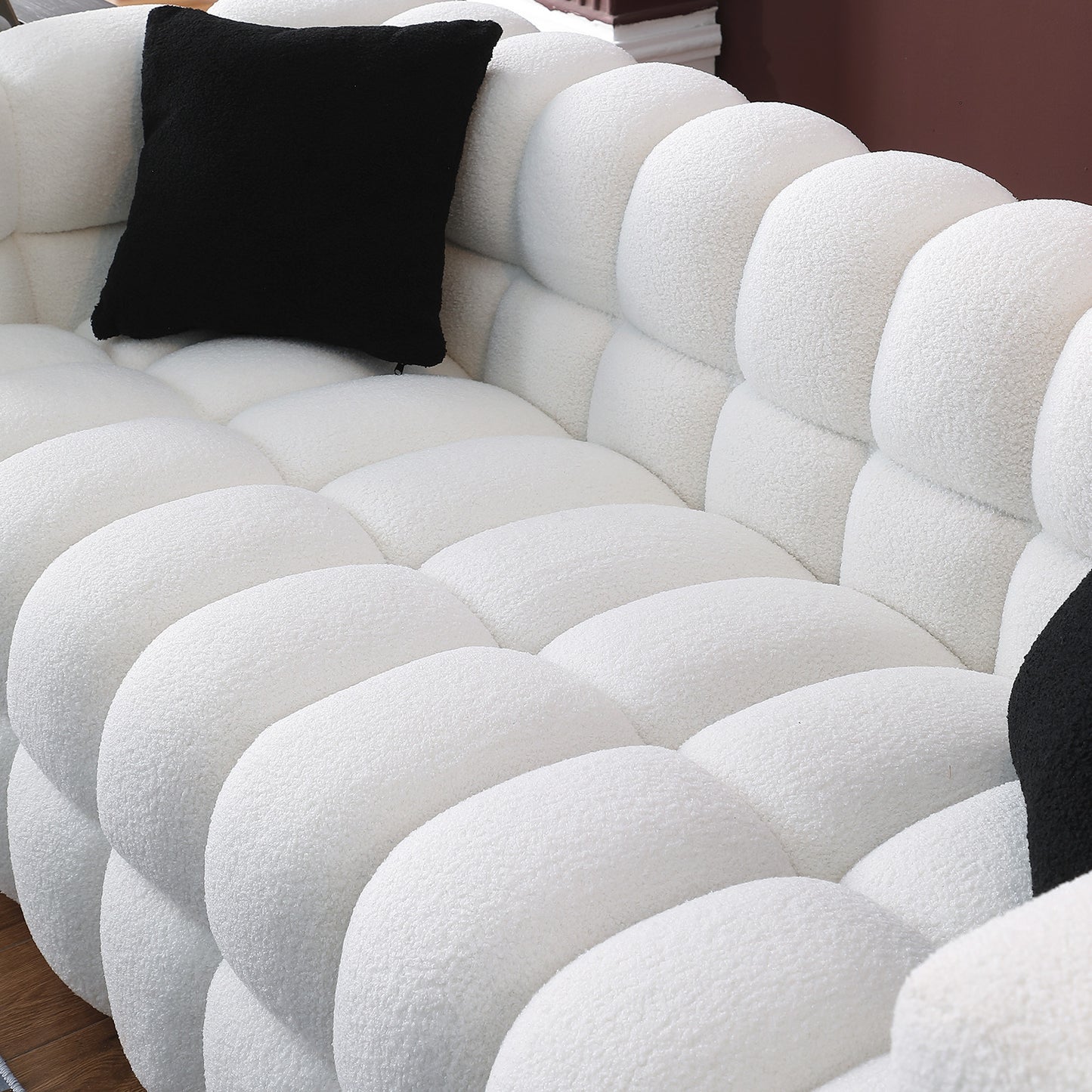 [SantaChoice] 84.3 length ,35.83" deepth ,human body structure for USA people,  marshmallow sofa,boucle sofa ,White color,3 seater