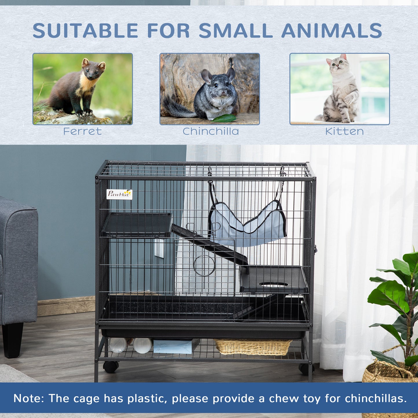 3-Tier Small Animal Cage, Ferret Cage Large Chinchilla Cage