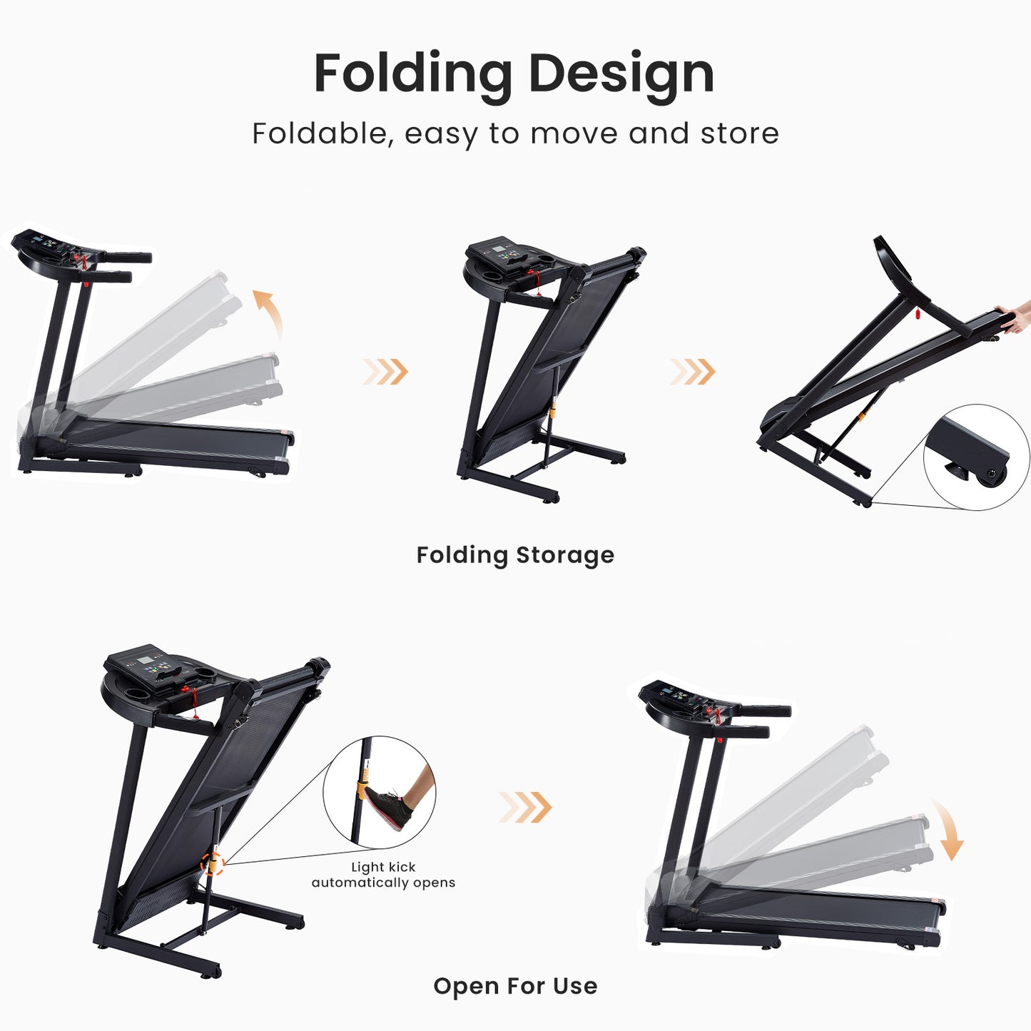 Treadmills - 2.5 HP hydraulic folding removable treadmill with 3-speed incline adjustment, 12 preset programs, 3 countdown modes, heart rate, bluetooth and more, suitable for home and gym use